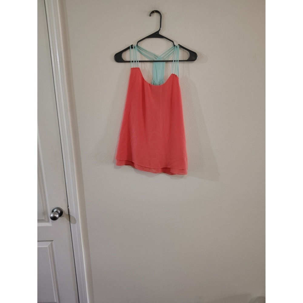 Umgee USA Coral Pink Mint Green Strappy Racerback Layered Tank Top l Medium